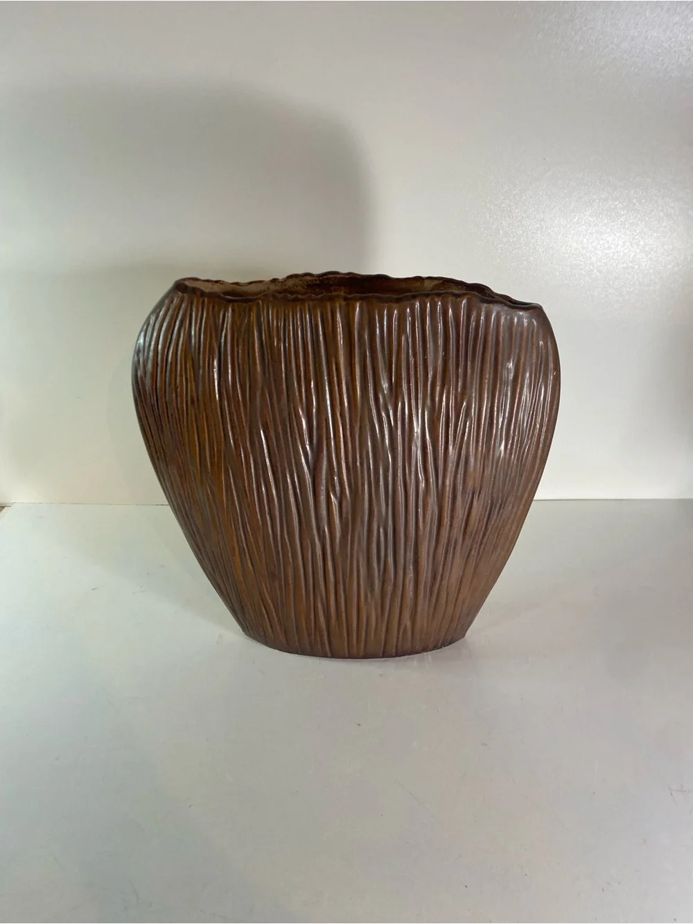 Pier 1 Brown Ribbed Narrow 12”x12” Vase